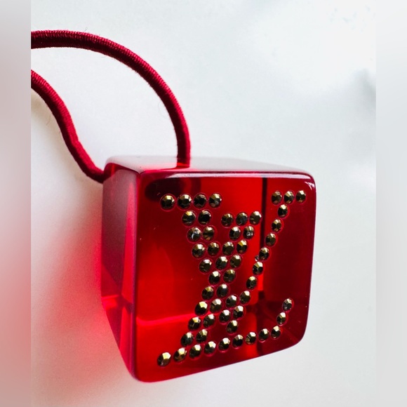 LOUIS VUITTON Red Lucite Dice/Cube Hair Ties Ponytail Holders Pair - Picture 3 of 5